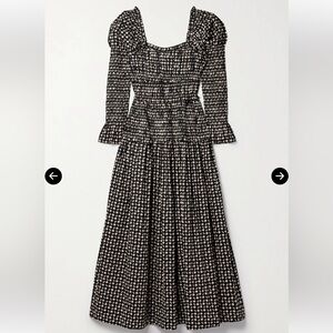 Doen Bellamy Shirred Cotton Maxi Dress Sz L Large Smocked Black